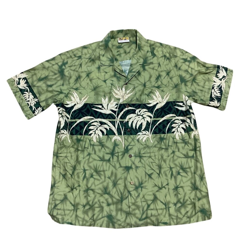 Vintage Winnie Fashion Hawaiian Shirt XL Green Palm Leaf Design Made In Hawaii